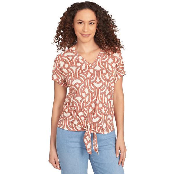 Petite Skyes the Limit Spicy Graphic Abstract V-Neck Blouse