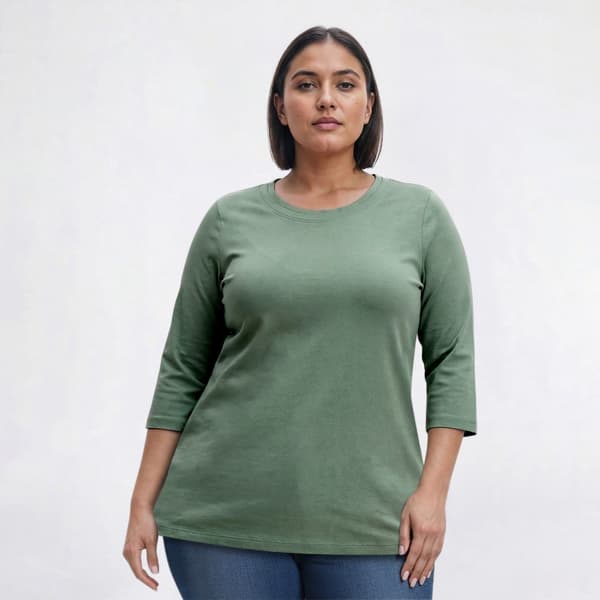 Plus Size Hasting & Smith 3/4 Sleeve Solid Round Neck Tee