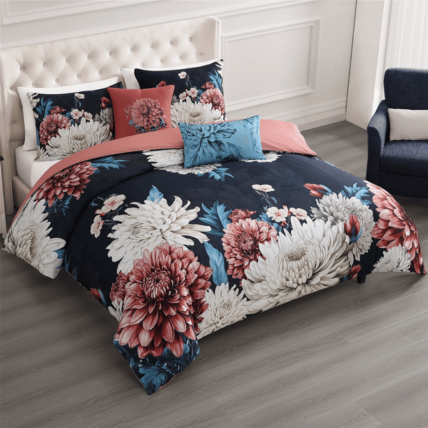 Bebejan Navy Mums 5pc. Reversible Comforter Set