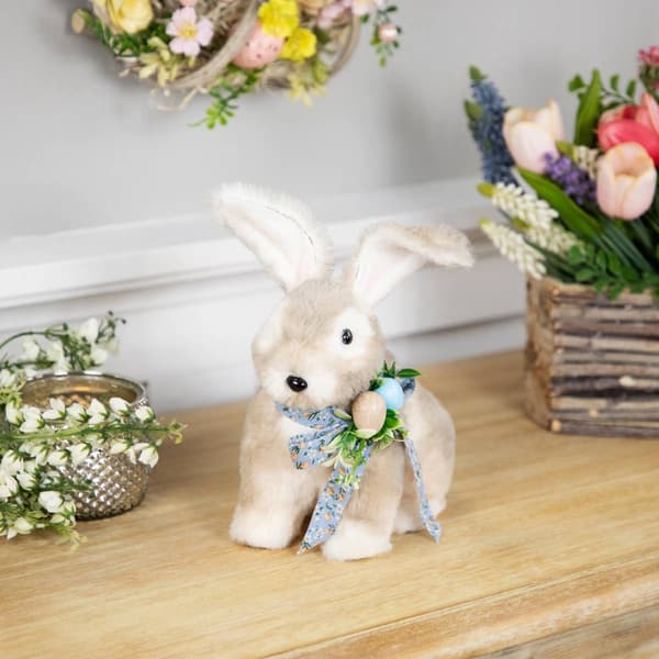 Northlight Seasonal Plush Rabbit with Blue Bow Easter Figurine