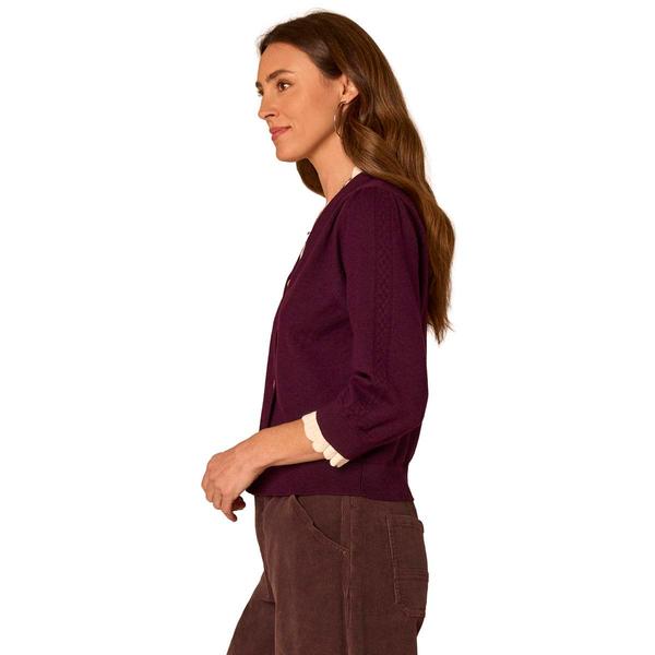 Womens Democracy 3/4 Sleeve Scallop Edge Solid Cardigan
