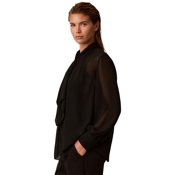 Womens Calvin Klein Long Sleeve Ruffle Neck Sheer Blouse