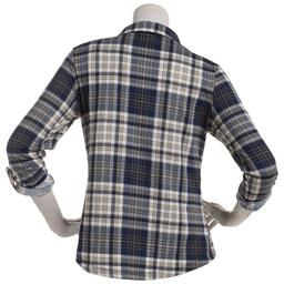 Juniors No Comment Plaid Fleece Roll Tab Button Front Top