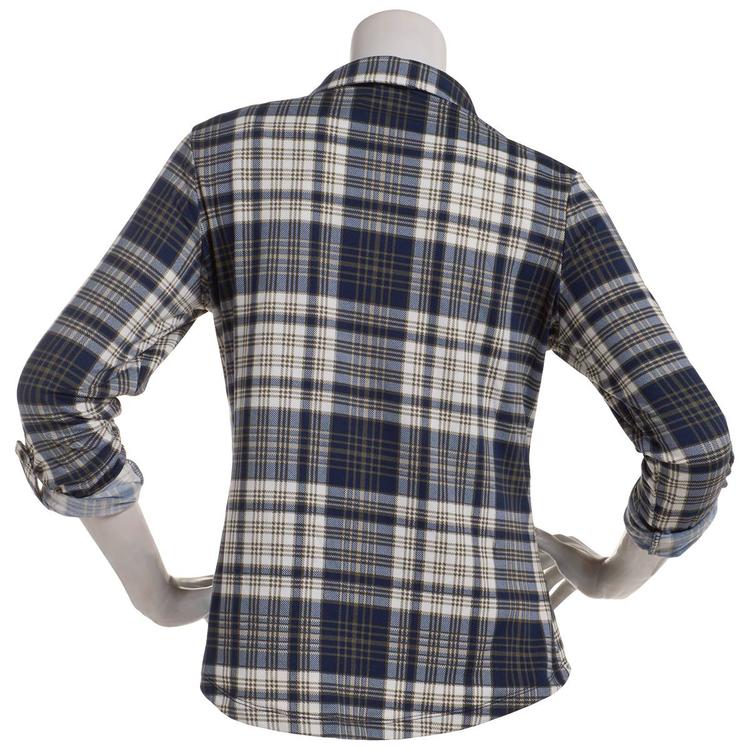 Juniors No Comment Plaid Fleece Roll Tab Button Front Top