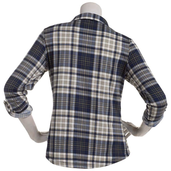 Juniors No Comment Plaid Fleece Roll Tab Button Front Top