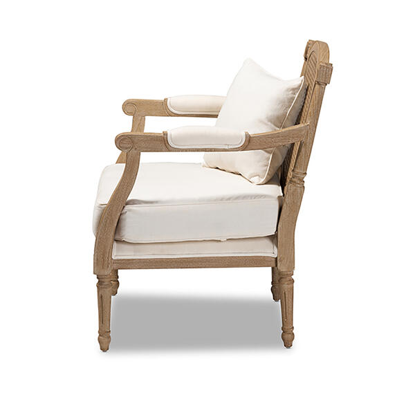 Baxton Studio Clemence Upholstered Whitewashed Wood Armchair