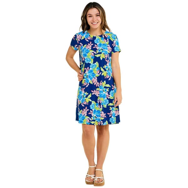 Plus Size Harlow & Rose Floral Shift Dress-Sodalite Blue/Multi - image 