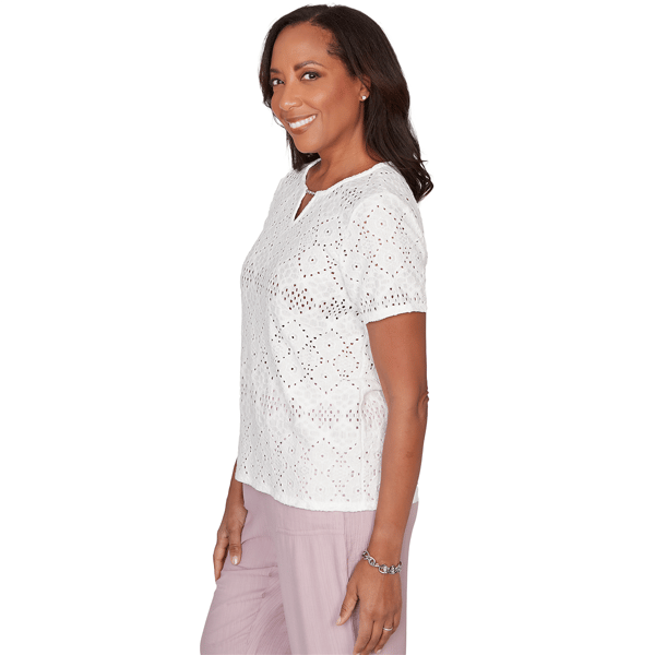 Petite Alfred Dunner Vintage Charm Geometric Eyelet Blouse