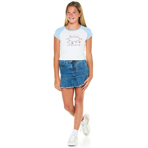 Girls (7-12) Tween Diva Charmed Tee & Tiered Denim Skort - image 