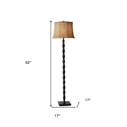 HomeRoots 62in. Brown & Black Floor Lamp With Burlap Shade
