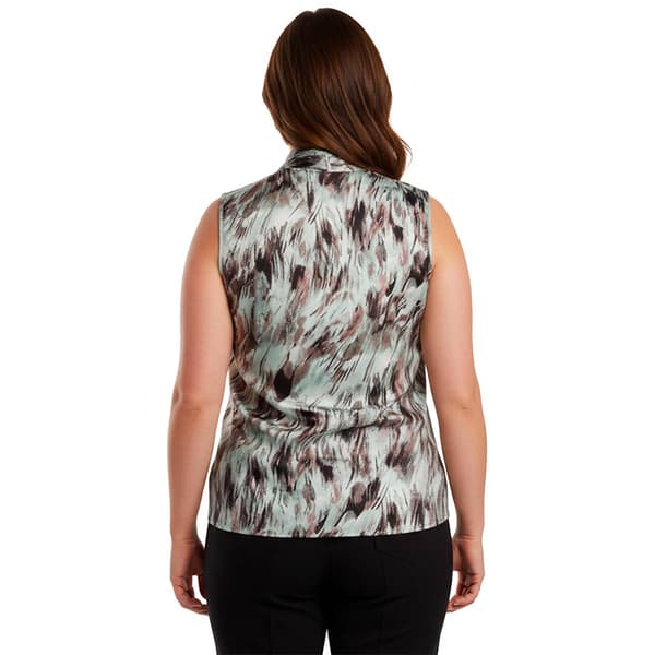 Plus Size Kasper Sleeveless Tie Front Abstract Blouse