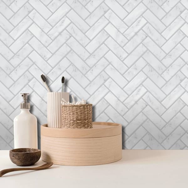 RoomMates&#40;R&#41; Marble Herringbone Peel & Stick Tiles - image 