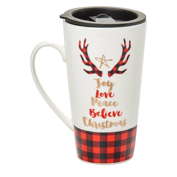 Godinger Holiday Antlers Mug with Lid - image 