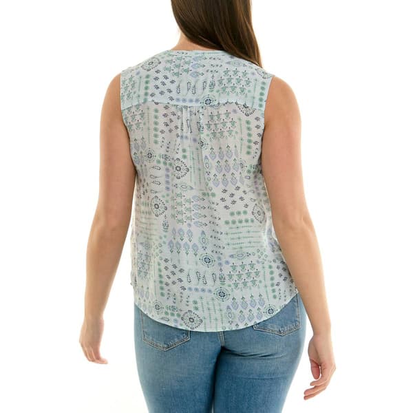 Womens Zac & Rachel Sleeveless Tie Front Abstract Floral Blouse