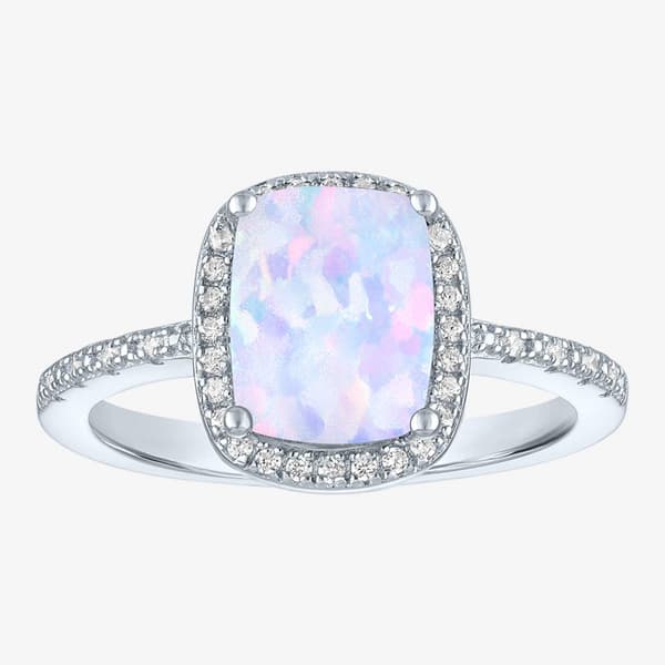 Nova Star(R) Lab Grown Opal w/ 1/10ctw. Lab Grown Diamond Halo Ring - image 