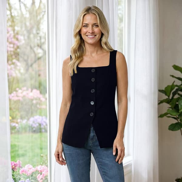 Womens Nicole Miller Square Neck Button Front Solid Vest - image 