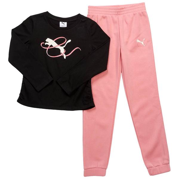 Girls (7-16) Puma(R) Long Sleeve Black Tee w/ Jogger Sweatpants - image 