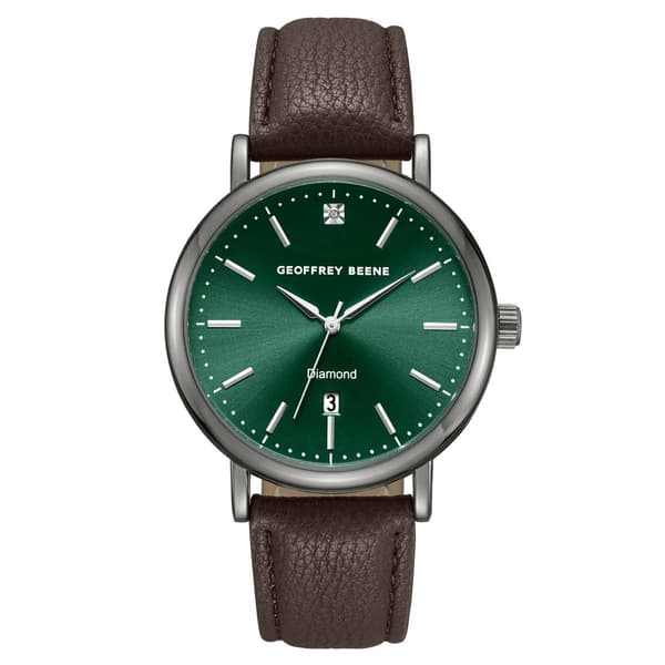 Mens Geoffrey Beene Genuine Diamond Green Dial Watch - image 