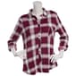 Juniors No Comment Plaid Fleece Roll Tab Sleeve Flannel - Maroon - image 1