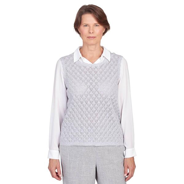 Petite Alfred Dunner Isn''t it Romantic Pearl Trim Sweater Vest - image 