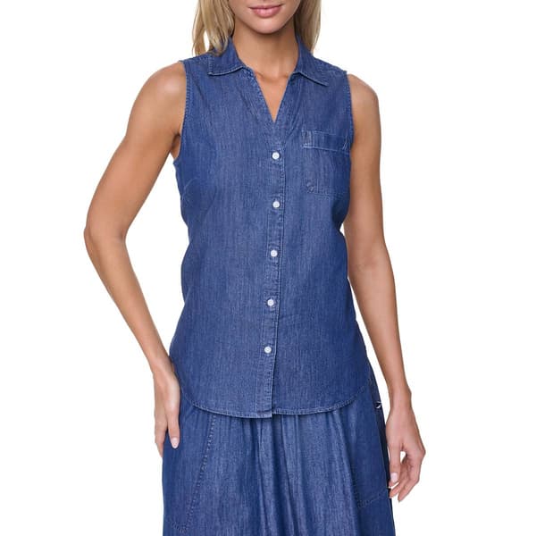 Womens Nautica Short Sleeve Button Front Chambray Shirt