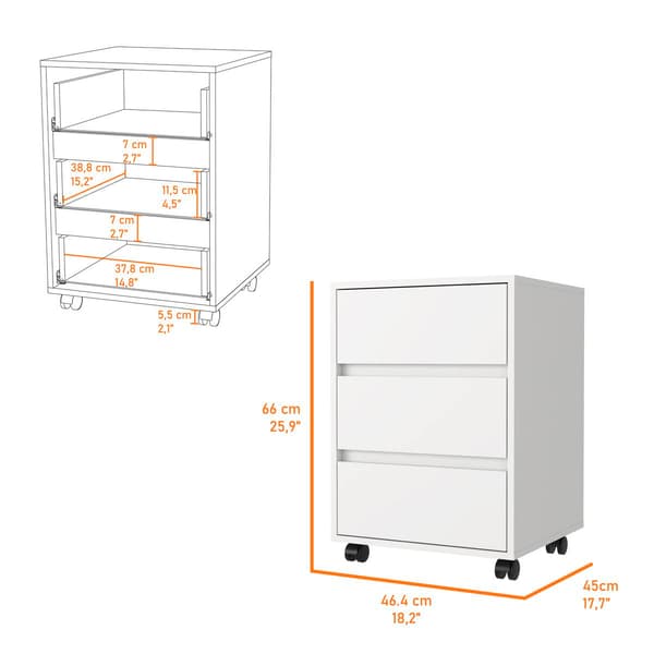 FM FURNITURE Vienna White 3 Drawer Filling Cabinet