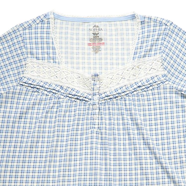 Womens Sophia 3/4 Sleeve Plaid Henley Pajama Set