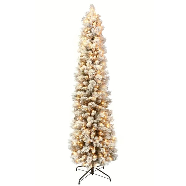 Puleo International 6.5ft. Pre-Lit Flocked Christmas Tree - image 