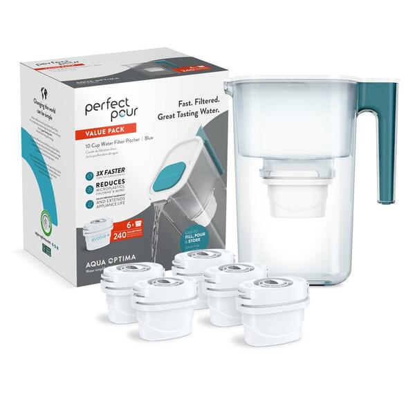 Aqua Optima Large Water Filter Pitcher w/ 6 Evolve+ Water Filters - image 