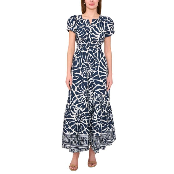 Womens MSK Short Sleeve V Neck Print Cotton Ruffle Hem Maxi