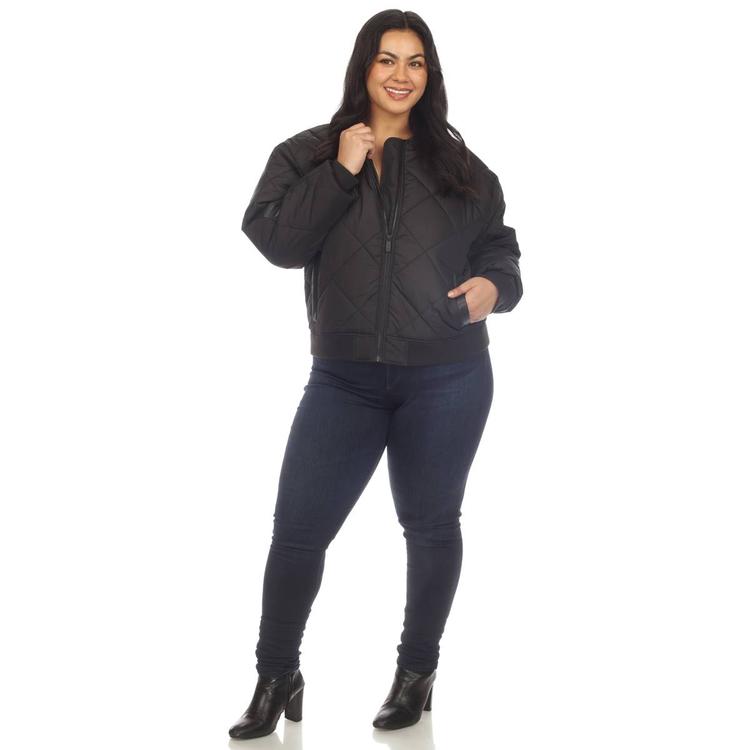 Plus Size White Mark Lightweight Diamond Quilted Puffer Jacket