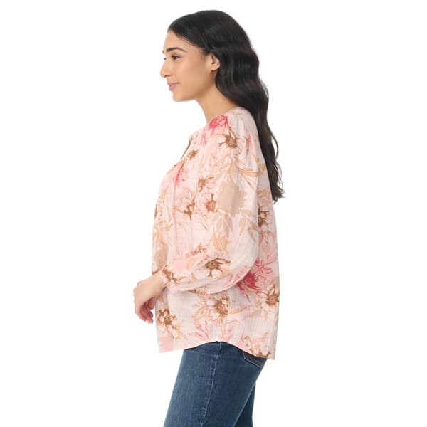 Womens Gloria Vanderbilt 3/4 Sleeve Button Floral Blouse