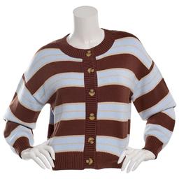 Juniors Pink Rose Stripe Drop Shoulder Button Front Cardigan