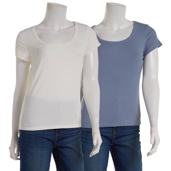 Juniors Pink Rose 2pk. Short Sleeve Scoop Neck Tee - image 