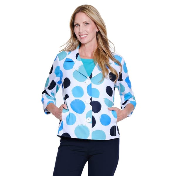Petite Multiples 3/4 Sleeve 3 Button Large Circle Print Jacket - image 