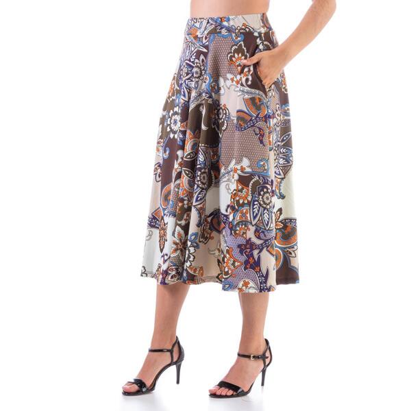 Womens 24/7 Comfort Apparel Paisley Pleated Midi Skirt