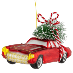 Northlight 5in Red Vintage Car with Christmas Tree Glass Ornament