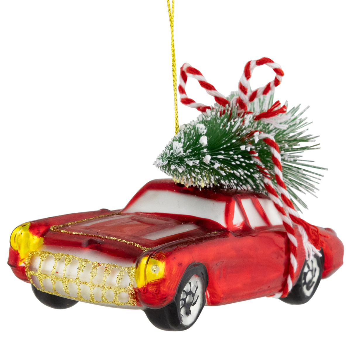 Northlight 5in Red Vintage Car with Christmas Tree Glass Ornament