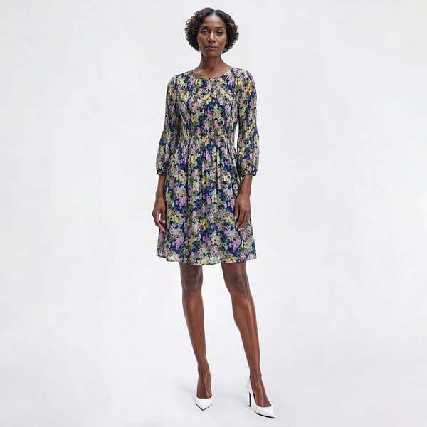 Womens Connected Apparel Elbow Sleeve Floral Cowl Neck Midi Dress