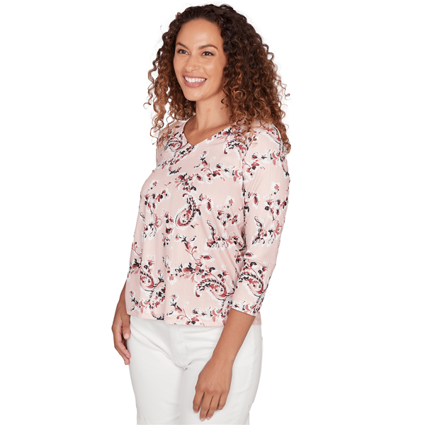 Petite Emaline Key Items 3/4 Sleeve V Neck Floral Paisley Tee