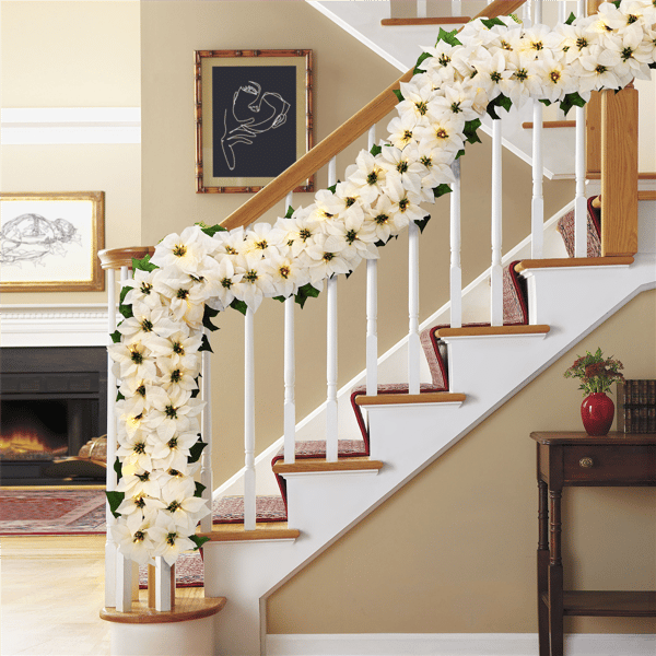 Puleo International 6ft. Pre-Lit White Poinsettia Garland