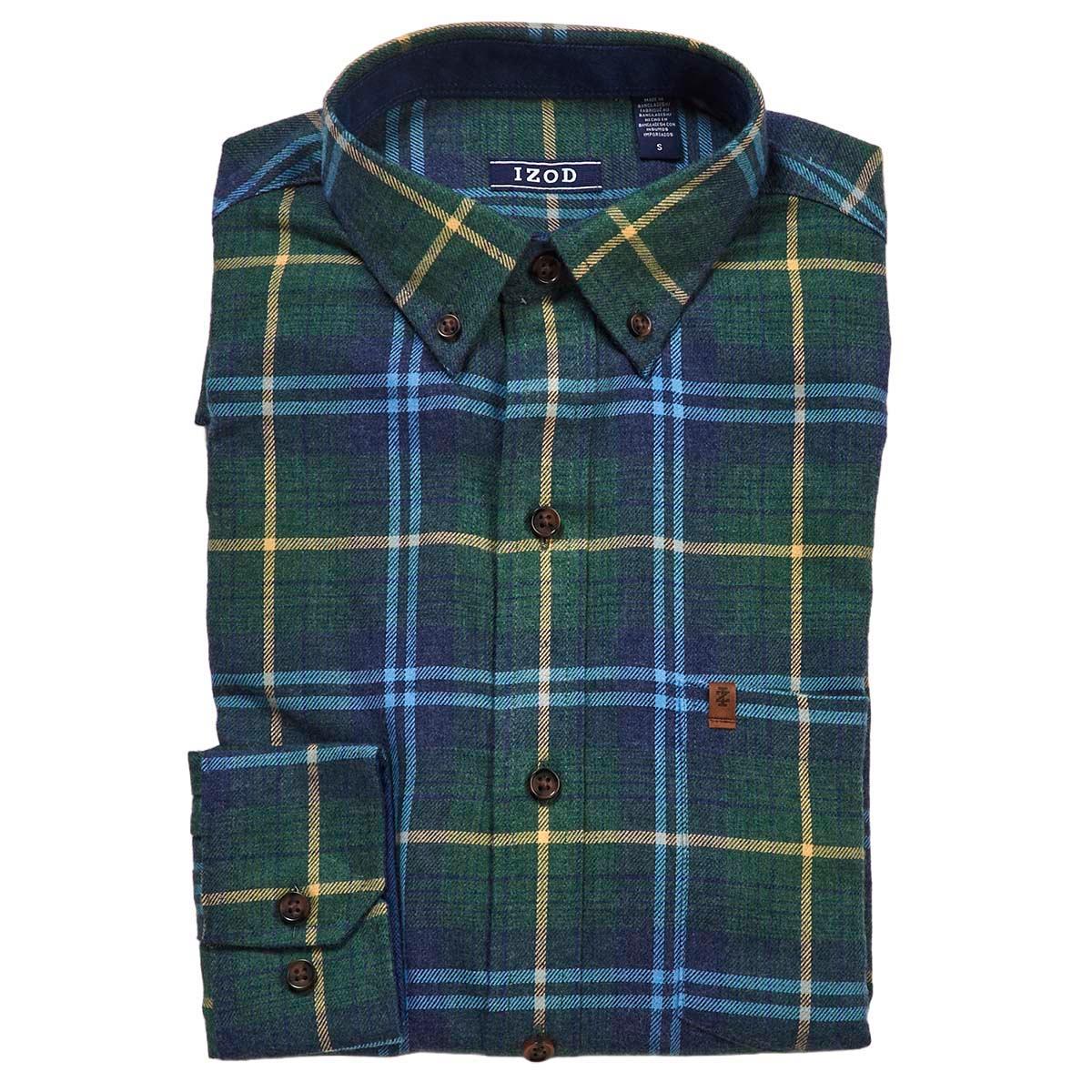 Mens IZOD® Long Sleeve Stratton Flannel Shirt - Dark Green