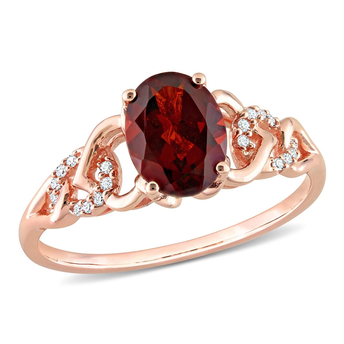 Gemstone Classics™ 10kt. Rose Gold Oval Garnet Link Ring