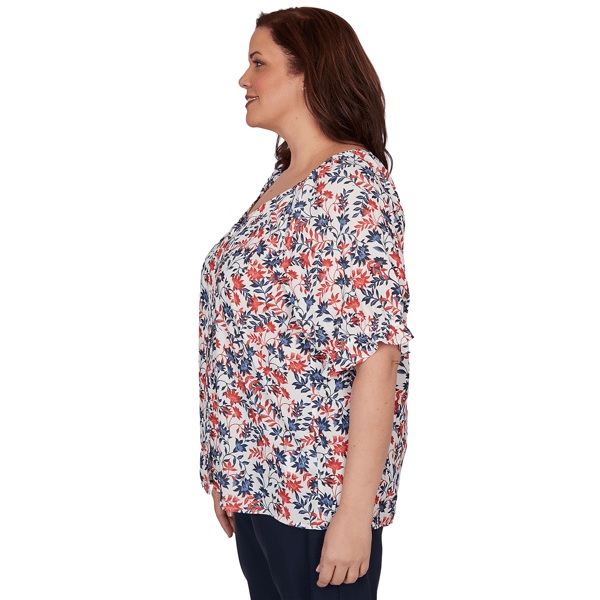 Plus Size Emaline Sapphire Serenade II Elbow Sleeve Floral Blouse