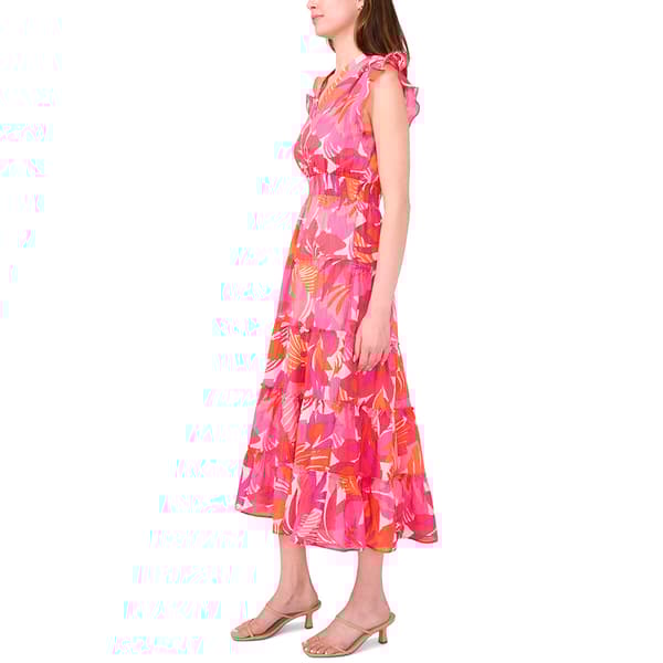 Petite MSK Flutter Sleeve V-Neck Tier Floral Midi Dress