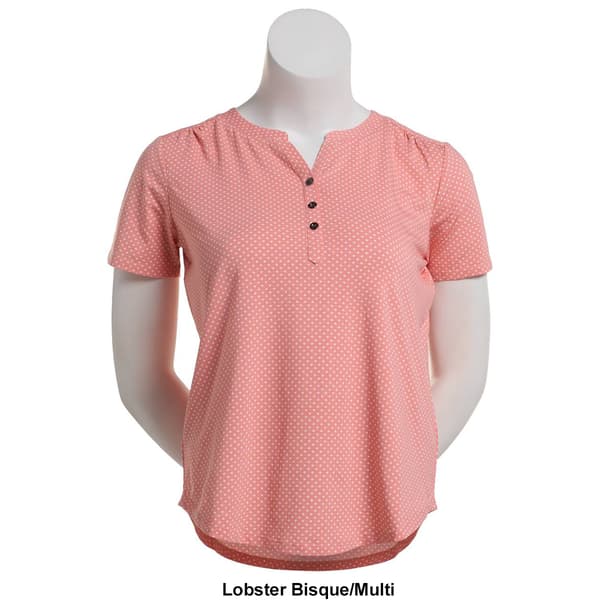 Petite Hasting & Smith Short Sleeve Diamond Henley Blouse