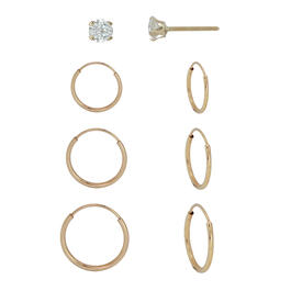 10kt. Yellow Gold Endless Hoops & Crystal Stud Earring Set