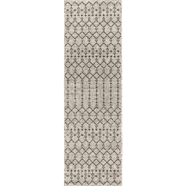 HomeRoots Light Grey & Black Trellis Indoor Outdoor Runner Rug