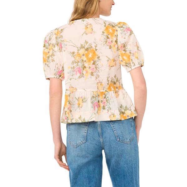 Womens Cece Short Sleeve Double Tie Front Floral Blouse