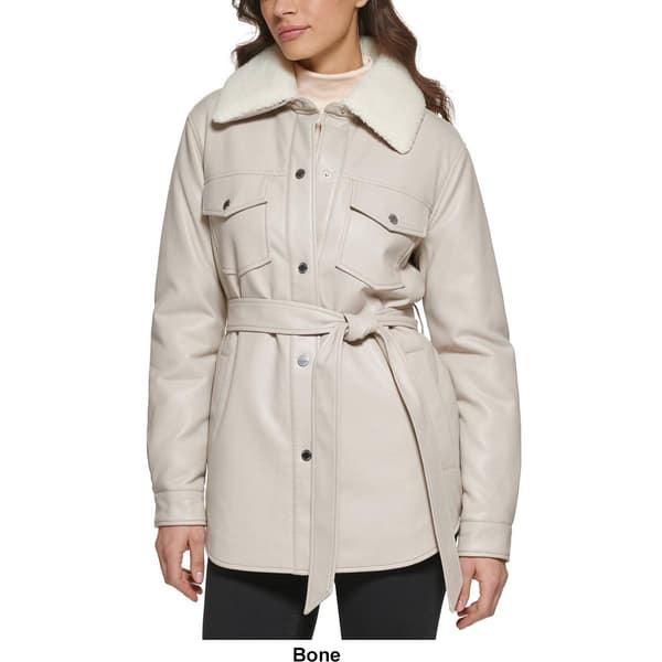 Womens Kenneth Cole Belted Shacket w/Sherpa Collar